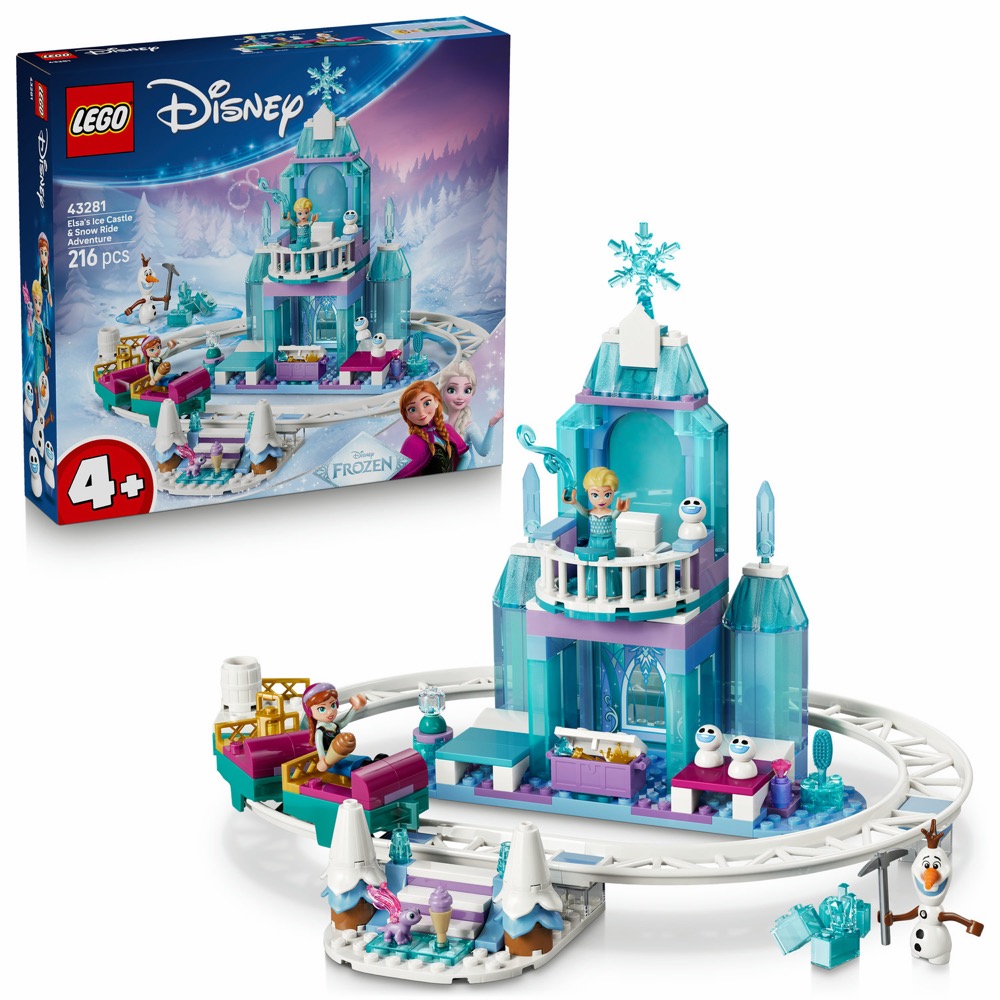KLOCKI LEGO DISNEY 43281 Lodowy zamek Elsy i śnieżna przejażdżka ,zestaw +4 — oryginalny zestaw klocków LEGO