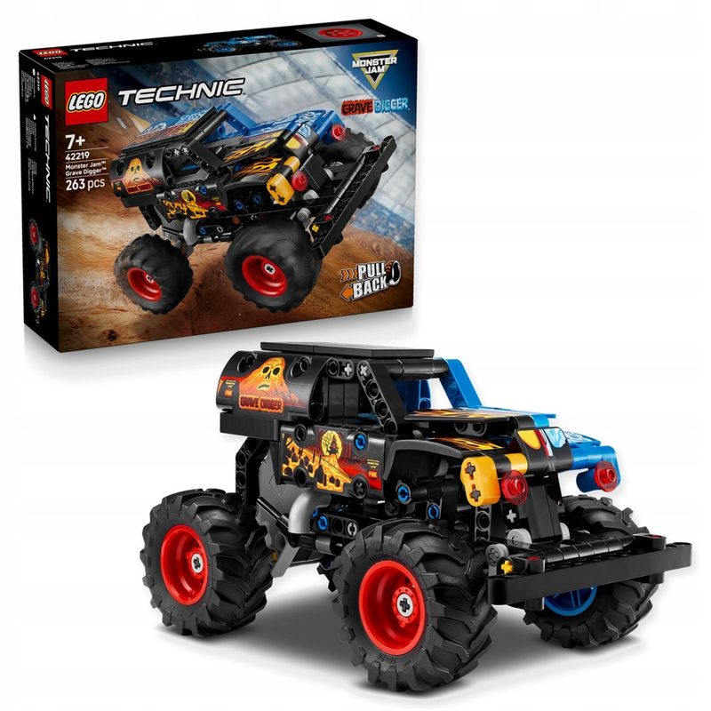 LEGO 42219 Technic Zestaw Monster Jam Grave Digger Ogień i lód 7+ 263pcs — oryginalny zestaw klocków LEGO