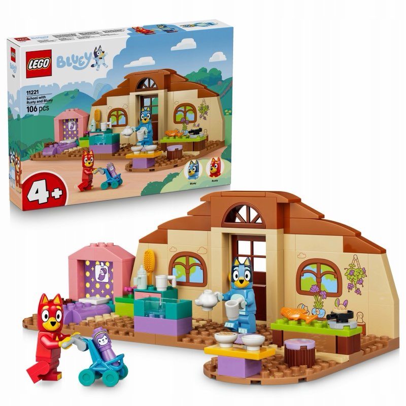 LEGO Bluey 11221 Rusty, Bluey i szkoła — oryginalny zestaw klocków LEGO
