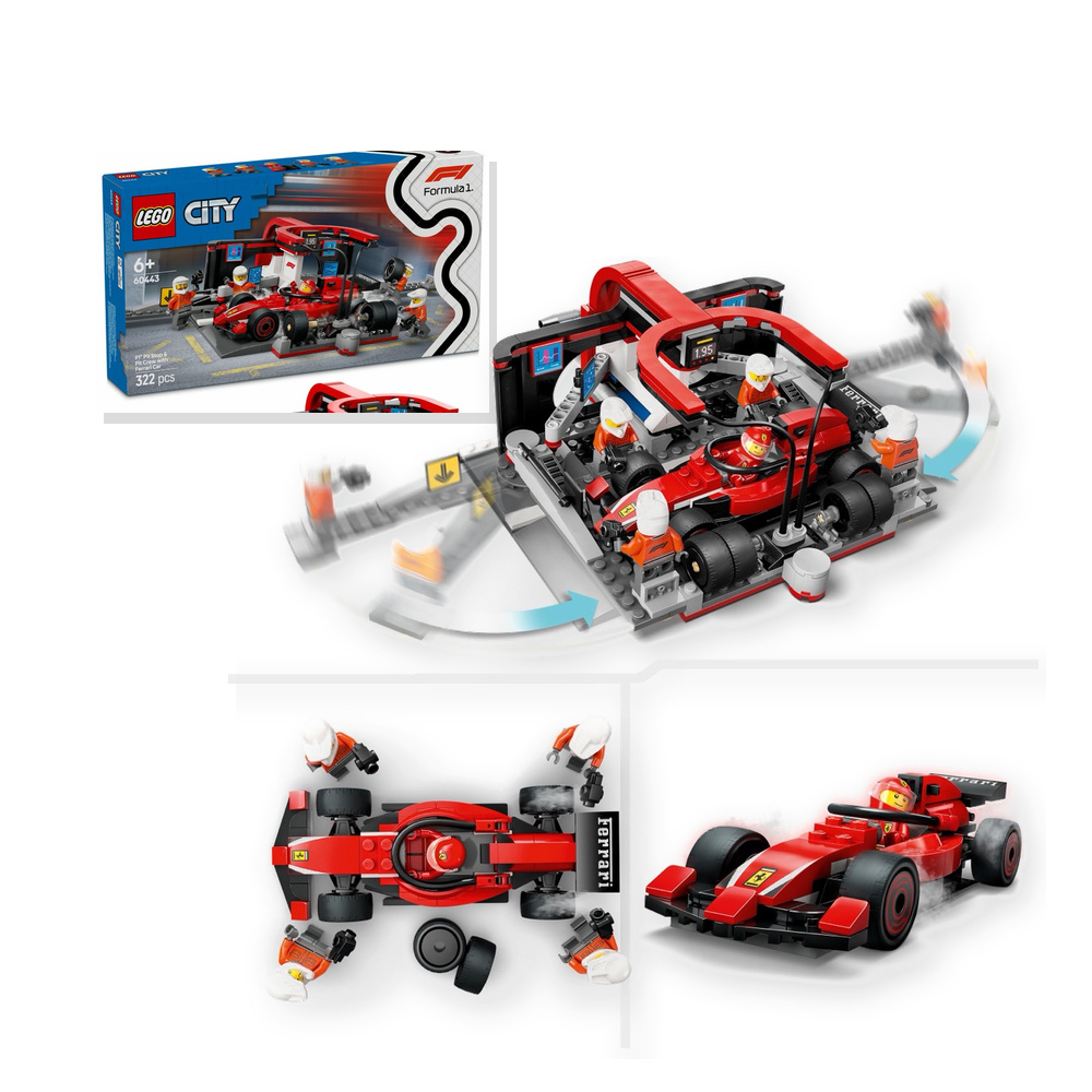LEGO City 60443 F1 Pit stop i mechanicy z bolidem Ferrari