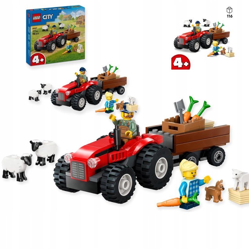LEGO City 60461 Czerwony traktor z przyczepą i owcami — oryginalny zestaw klocków LEGO