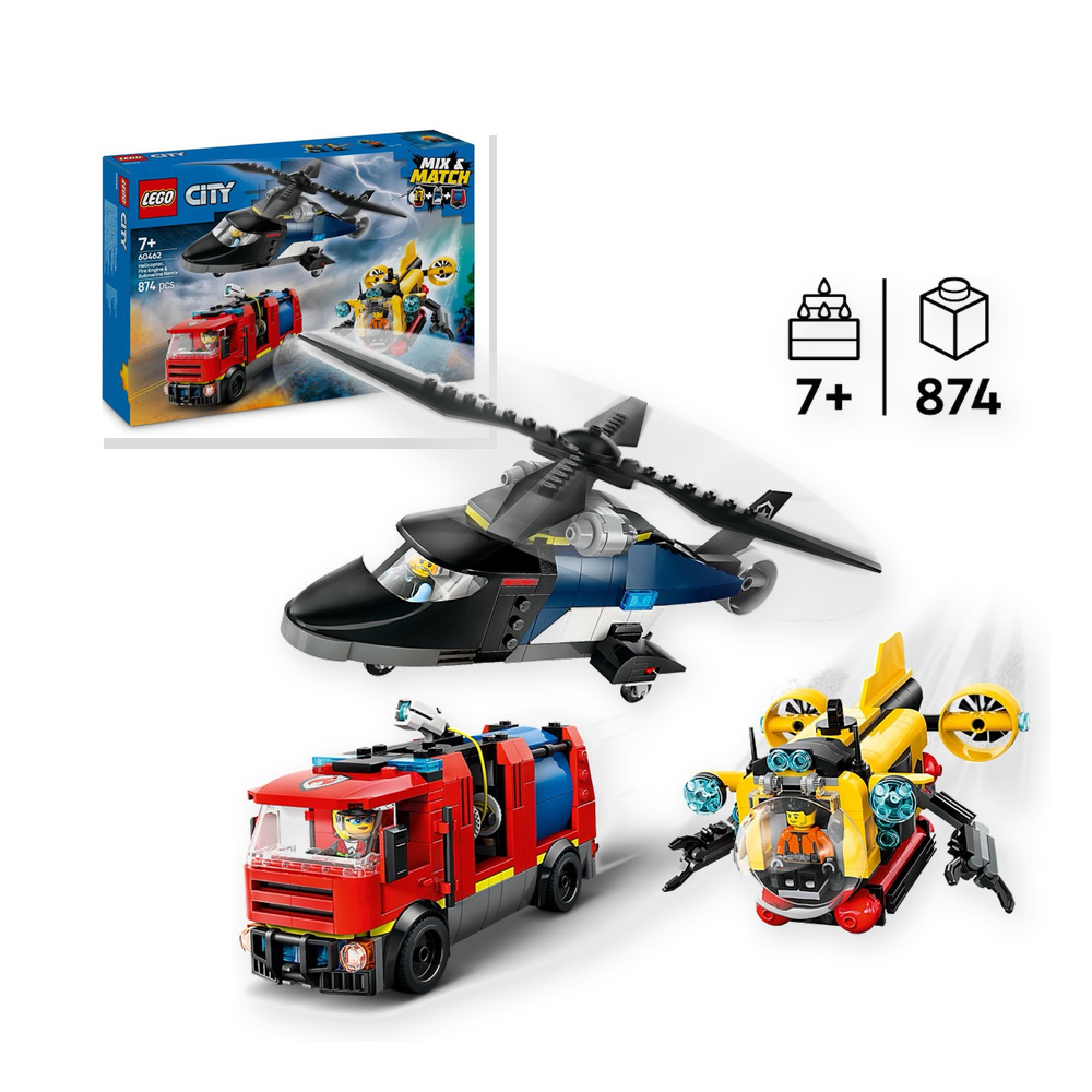 LEGO City 60462 Zestaw z helikopterem, wozem strażackim i łodzią podwodną