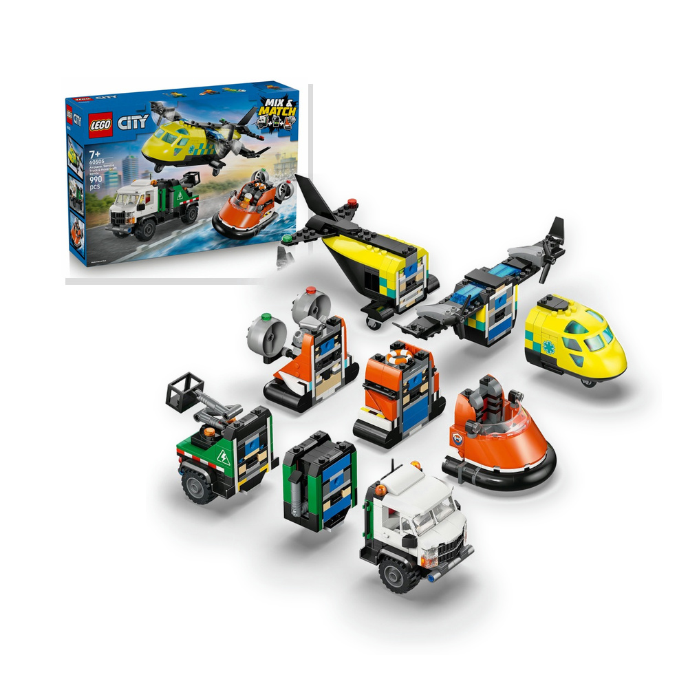LEGO City 60505 Zestaw z samolotem, ciężarówką serwisową i poduszkowcem