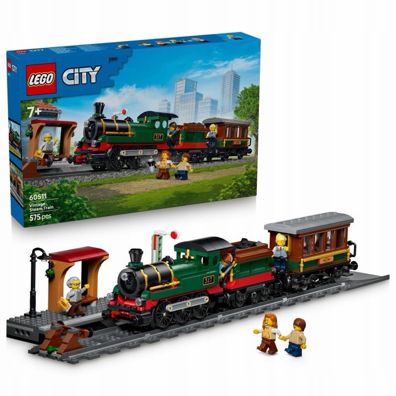 LEGO City 60511 Parowóz w stylu vintage — oryginalny zestaw klocków LEGO