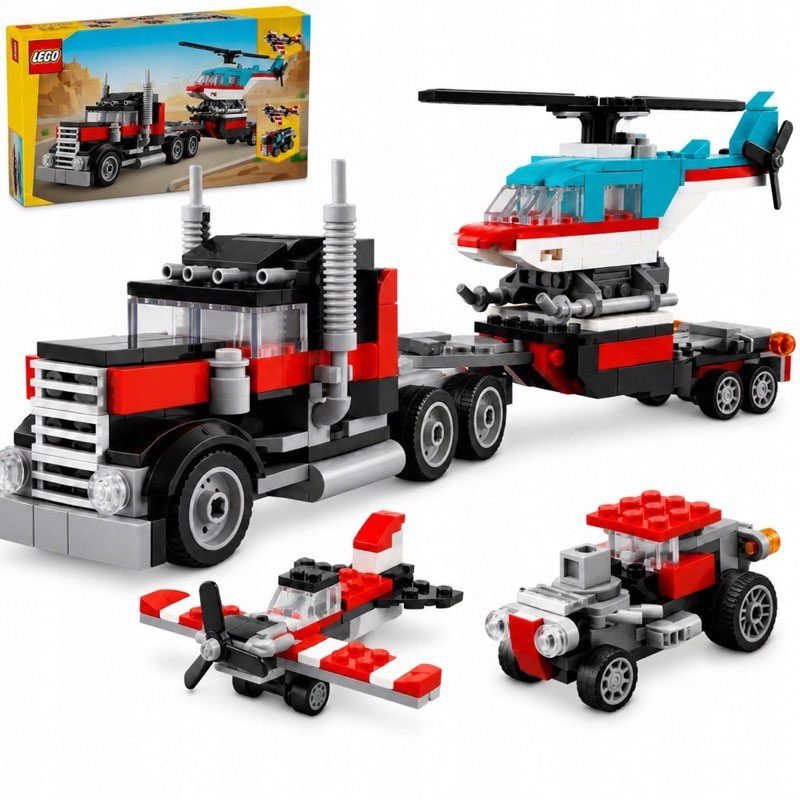 LEGO Creator 3 w 1 31146 Ciężarówka z platformą i helikopterem — oryginalny zestaw klocków LEGO