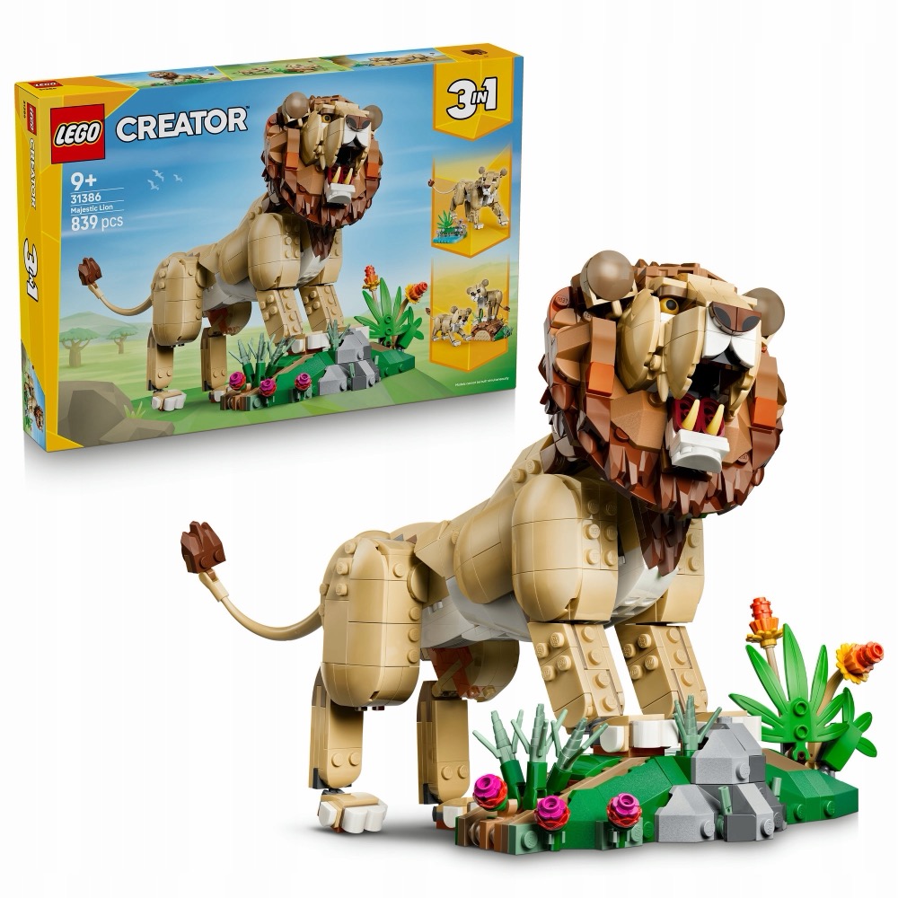 LEGO Creator 3w1 31386 Dzikie zwierzęta: Majestatyczny lew — oryginalny zestaw klocków LEGO