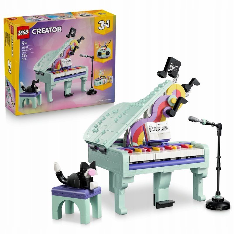 LEGO Creator 3w1 31392 Dekoracja muzyczna: Pianino z kotem — oryginalny zestaw klocków LEGO