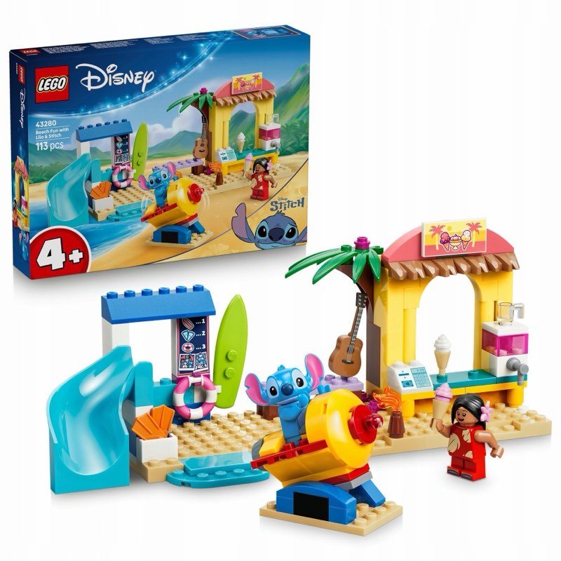 LEGO Disney 43280 Plażowa zabawa z Lilo i Stitch — oryginalny zestaw klocków LEGO
