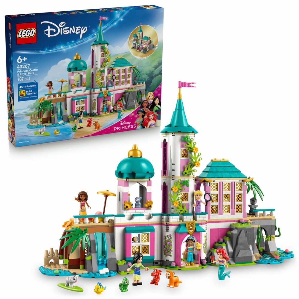 LEGO Disney Princess 43267 Zamek księżniczek i królewskie zwierzaki — oryginalny zestaw klocków LEGO