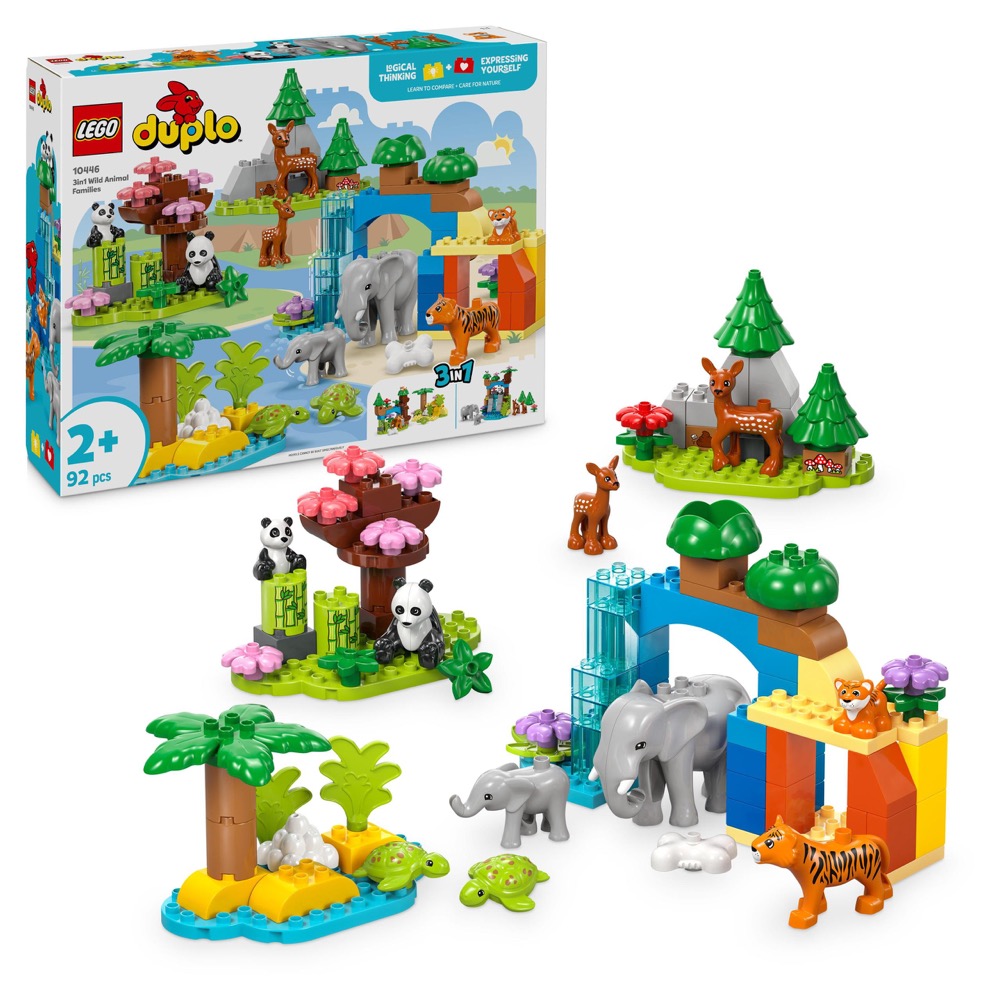 LEGO Duplo 10446 Rodziny dzikich zwierząt 3 w 1 2+ Duży Zestaw — oryginalny zestaw klocków LEGO