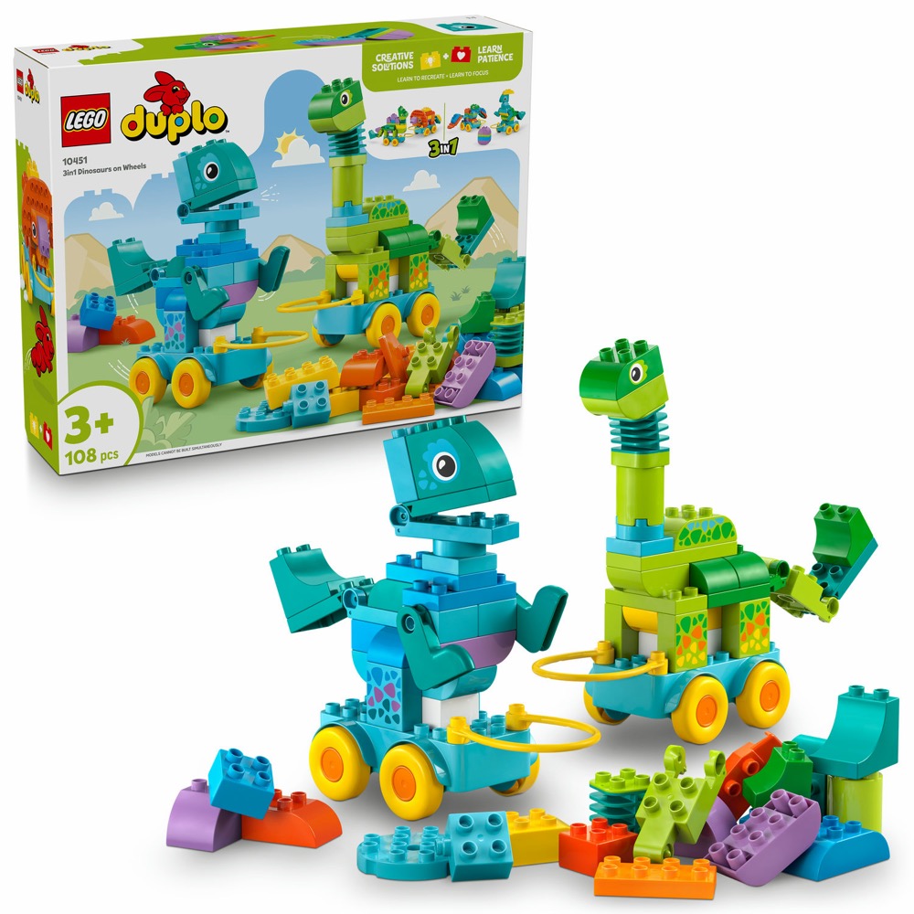 LEGO DUPLO 10451 3 w 1: Dinozaury na kółkach — oryginalny zestaw klocków LEGO