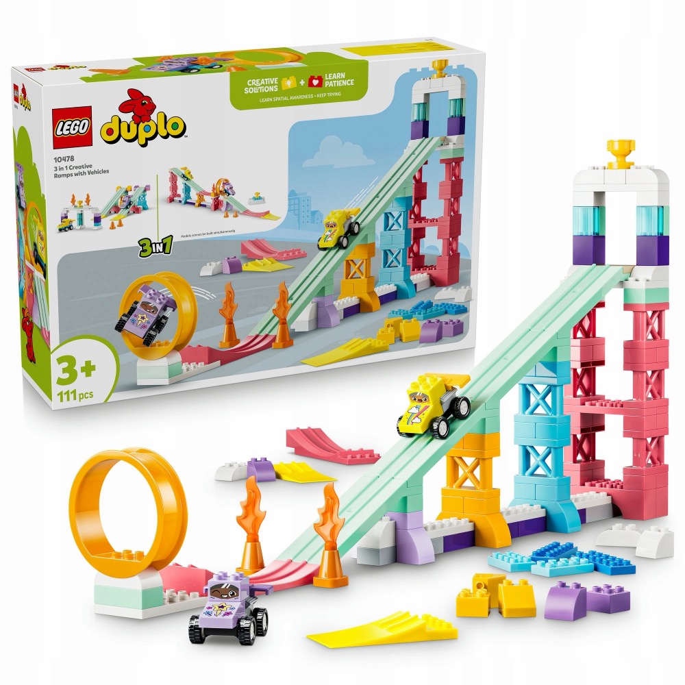 LEGO DUPLO 10478 Kreatywne Rampy z Samochodzikami 3 w 1 — oryginalny zestaw klocków LEGO