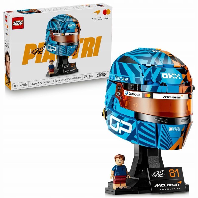 LEGO Edycja 43017 Kask Oscara Piastriego z zespołu McLaren Mastercard F1 — oryginalny zestaw klocków LEGO