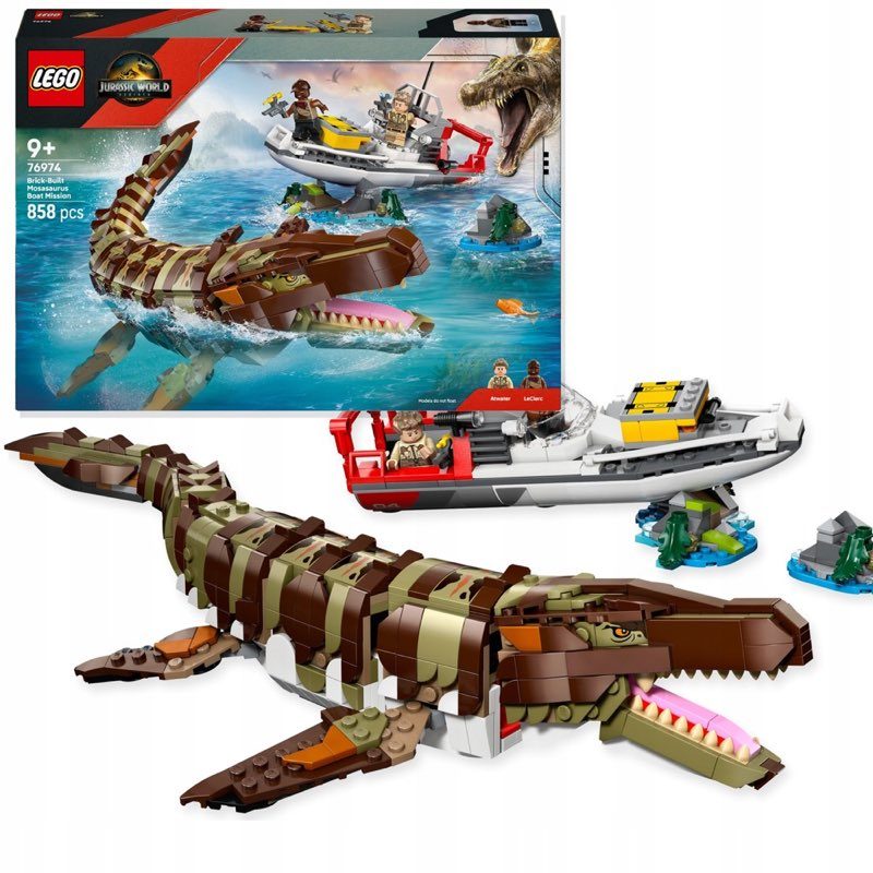 LEGO Jurassic World 76974 Misja na łodzi i model mozazaura — oryginalny zestaw klocków LEGO
