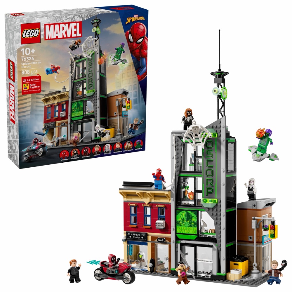 LEGO Marvel 76324 Spider-Man i Oscorp, zabawka konstrukcyjna — oryginalny zestaw klocków LEGO