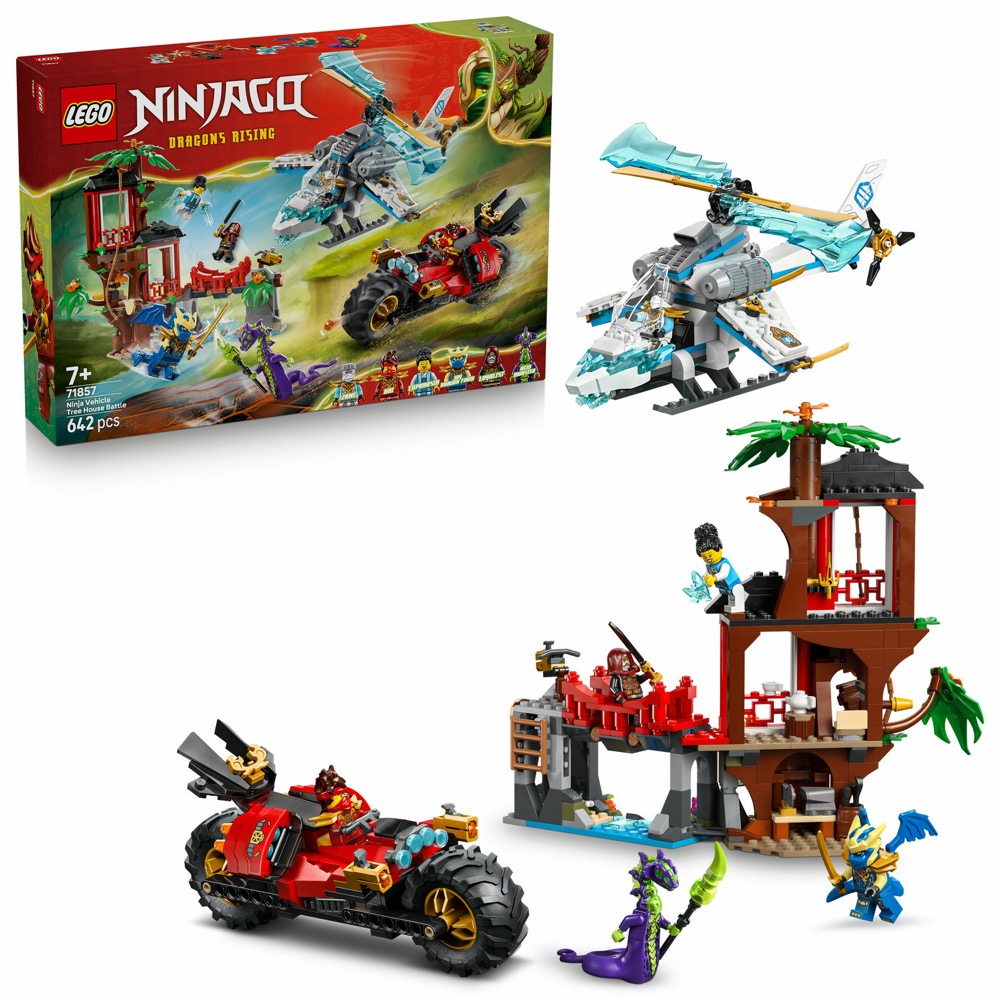 LEGO Ninjago 71857 Bitwa ninja: domek na drzewie z pojazdami — oryginalny zestaw klocków LEGO