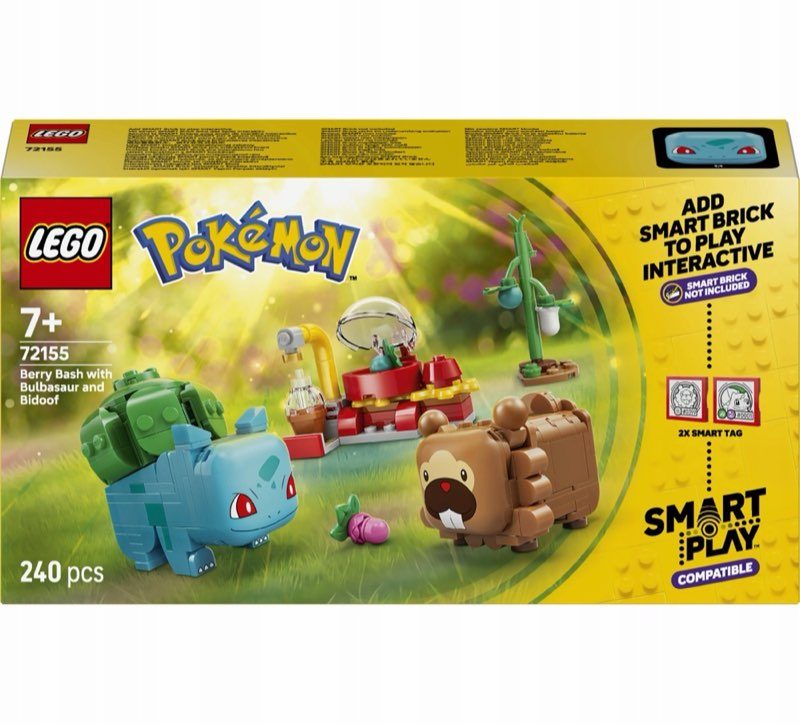 LEGO Pokemon 72155 SMART Play: Bulbasaur i Bidoof z krzewem jagody — oryginalny zestaw klocków LEGO