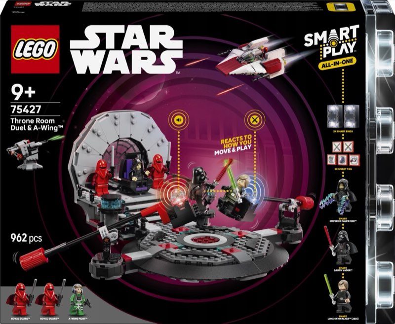 LEGO Star Wars 75427 SMART Play pojedynek w sali tronowej i A-Wing — oryginalny zestaw klocków LEGO