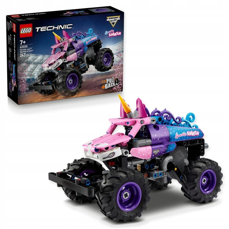 LEGO Technic 42220 Monster Jam Sparkle Smash z napędem typu pull-back — oryginalny zestaw klocków LEGO